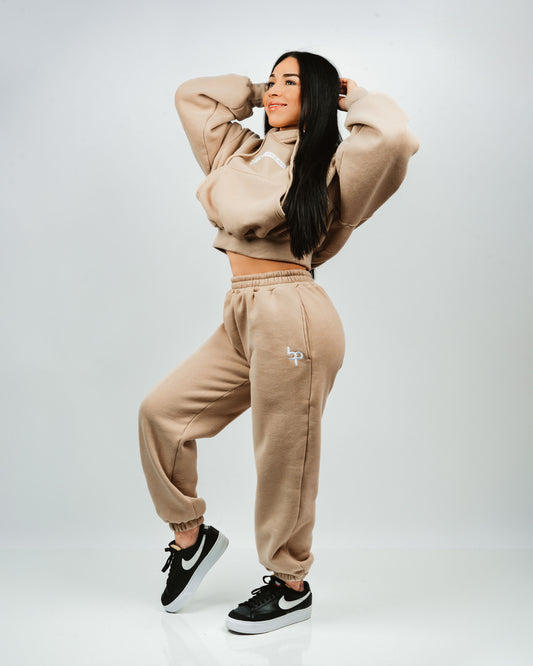 Oversized Cropped Hoodie Joggers Set IN NUDE